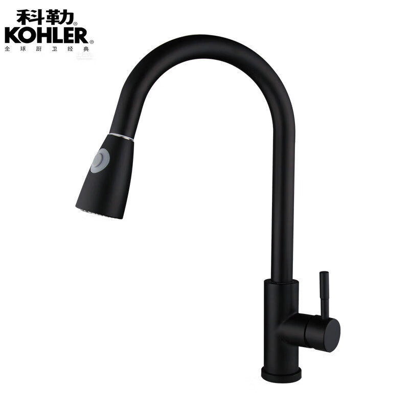 科勒（KOHLER）厨房水槽加厚304不锈钢拉丝手工单槽双槽洗碗池洗菜水盆水池 单抽拉龙头黑色