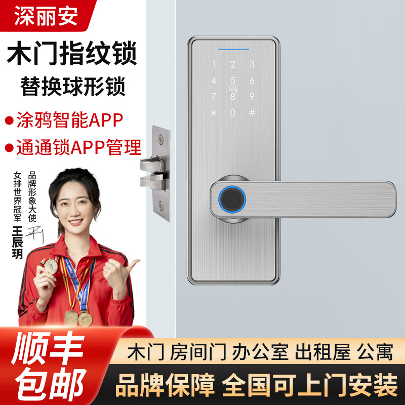 深麗安球形鎖改指紋鎖涂鴉APP密碼鎖木門(mén)室內(nèi)臥室房間智能鎖遙控通通鎖 皓月銀 標(biāo)準(zhǔn)版 指導(dǎo)安裝