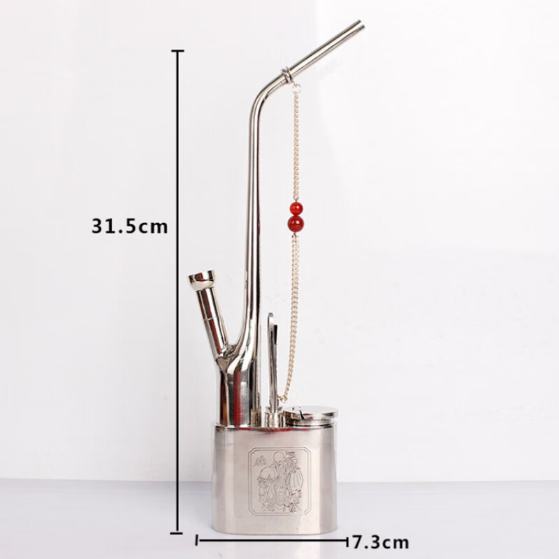 绿野客纯白铜过滤水烟袋白铜水烟壶水烟筒水烟袋烟斗两用型复古礼盒