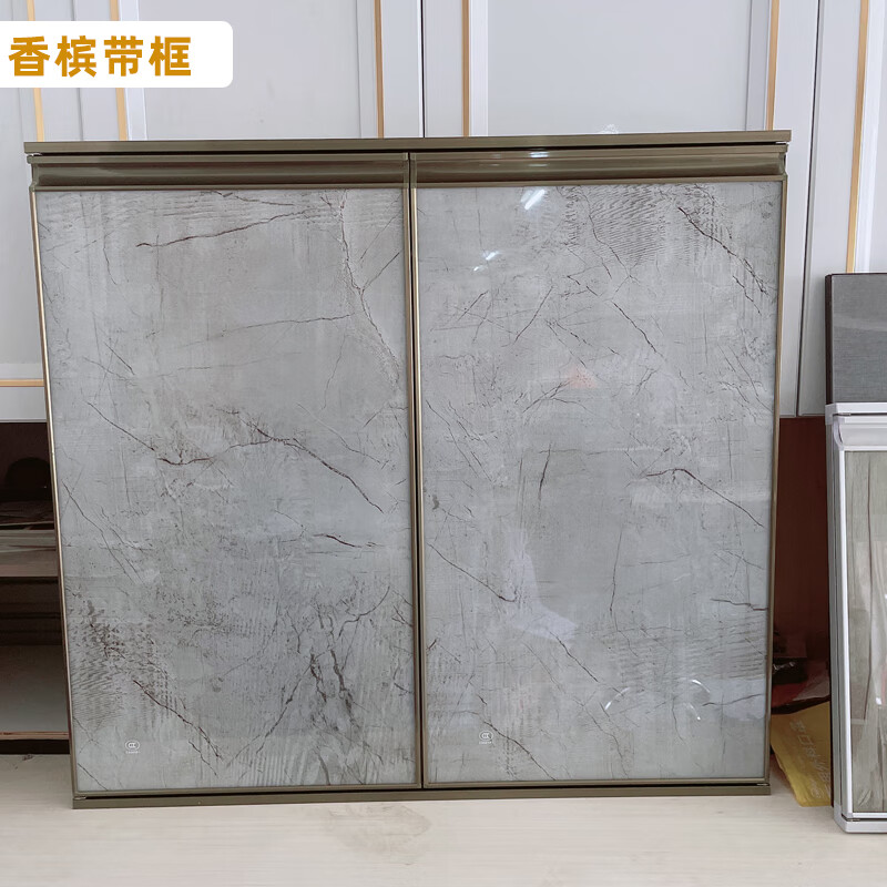 仁聚益厨房橱柜门定制晶钢门带框拉手钢化玻璃灶台铝合金门板免打孔自