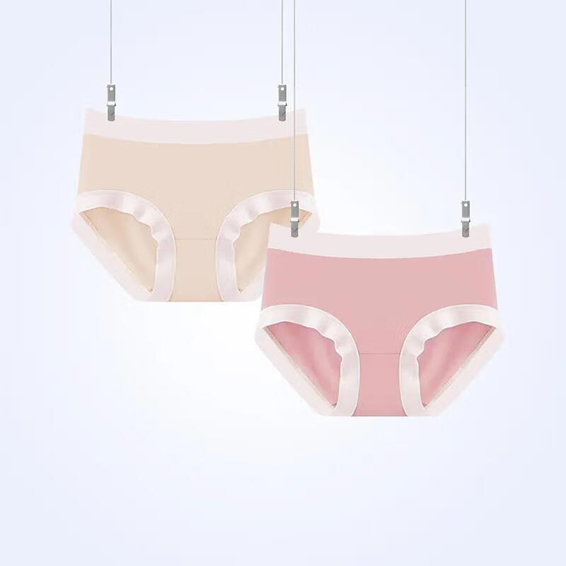 纤多洛莫代尔内女舒适无痕石墨烯透气女士中腰大码三角头 (2条)肤 粉