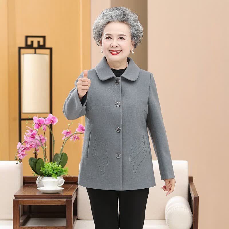 奥洛黛娅老外套女春秋大码中老人奶奶秋装毛呢60岁70妈妈呢子上衣套装