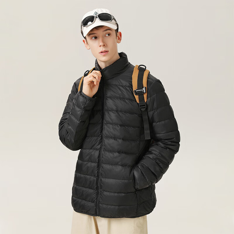 黑鲸海澜之家旗下潮牌轻薄羽绒服男短款秋冬季保暖立领外套 黑色 3XL