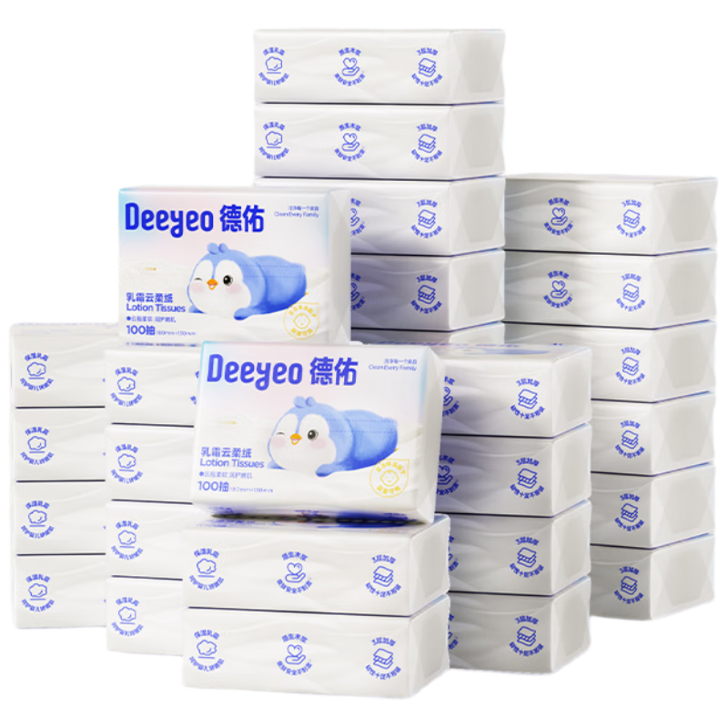 德佑云柔巾婴儿柔纸巾宝宝专用抽纸柔润面巾纸保湿乳霜纸100抽*30包	