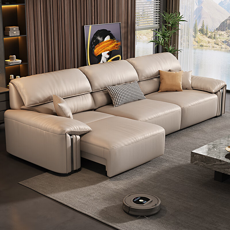 优铭家（YouMingJia）意式轻奢真皮沙发客厅头层牛皮小户型现代简约多功能可调节沙发床 3.2米三人位（全电动伸缩） 头层牛皮+45D高回弹海绵坐垫