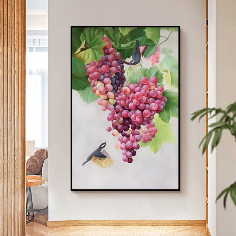 艺幻纯手绘油画新中式水果写实葡萄丰收寓意挂画简约风进门玄关装饰画
