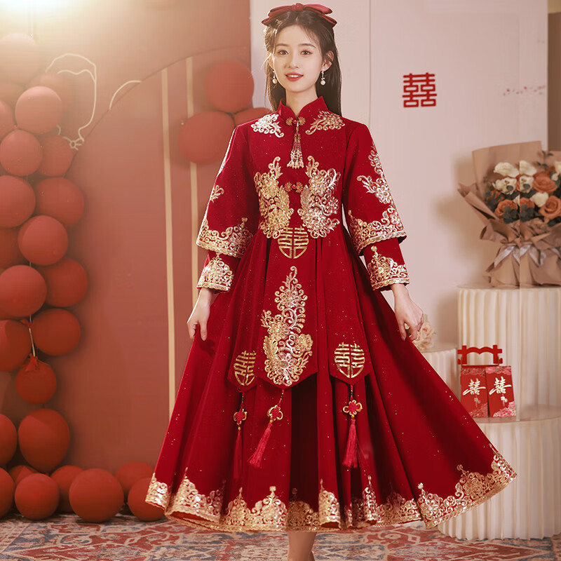 创京懿选大码敬酒服新娘孕妇遮肚红色结婚订婚回门服胖mm秀禾服新礼服