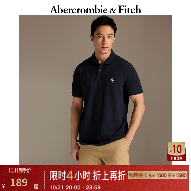 ABERCROMBIE & FITCH男装 24夏款百搭通勤经典小麋鹿短袖polo衫KI124-4104 海军蓝 S (175/92A)