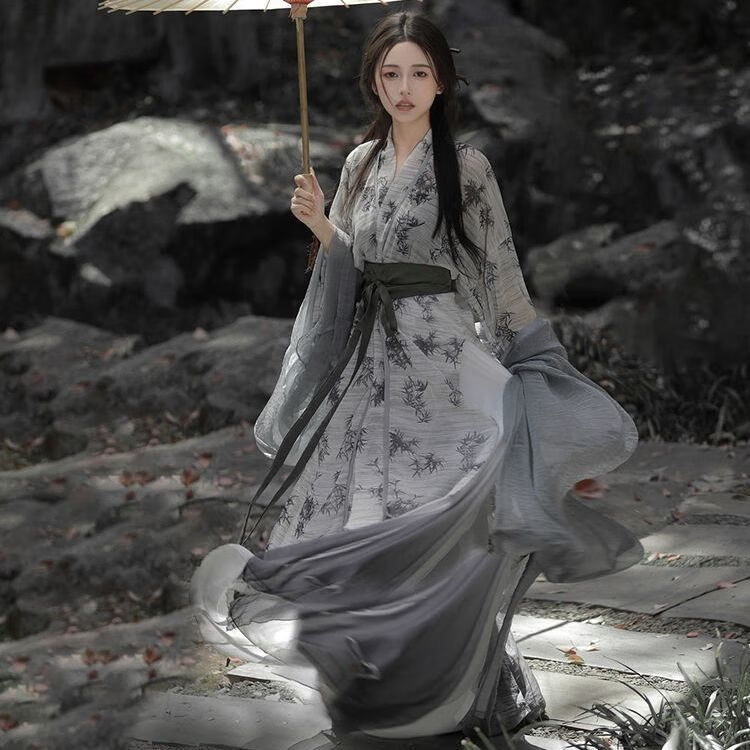 铭汇通汉服成人女秦汉[水墨兰亭]国风新中式女装汉服成人灰色交领
