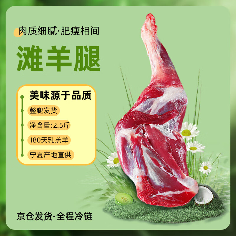 仲亨记宁夏滩羊肉 原切整只羊前腿2.5斤 生鲜羔羊腿 3-4人烧烤食材