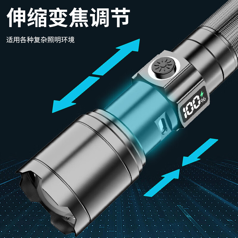 暗月手电筒强光变焦超长续航远射亮Type-C充电家用便携户外骑行应急灯 白激光爆亮(液晶电量显示)