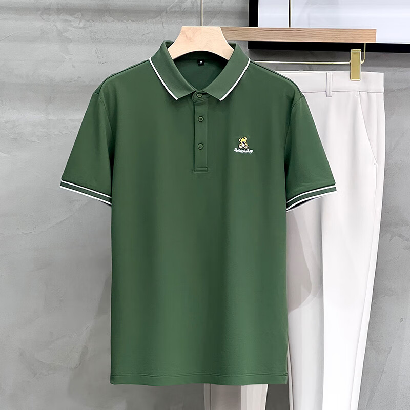 圣马奇保罗小熊冰丝男短袖高端潮牌ins商务男装上衣服男士t恤夏季薄款