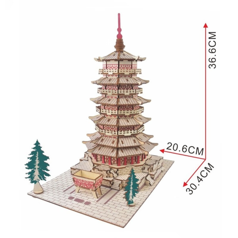 狮奥利兴应县木塔山西释迦木制质建筑模型立体拼图拼装儿古风成年手工