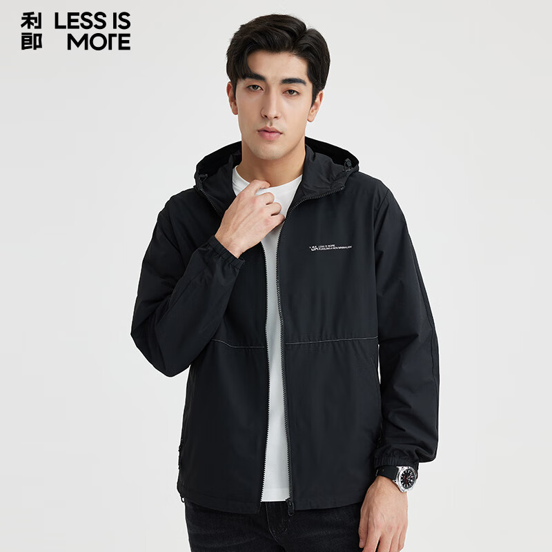 利郎 less is more【超薄空调服】轻薄夹克男连帽皮肤衣外套黑色185