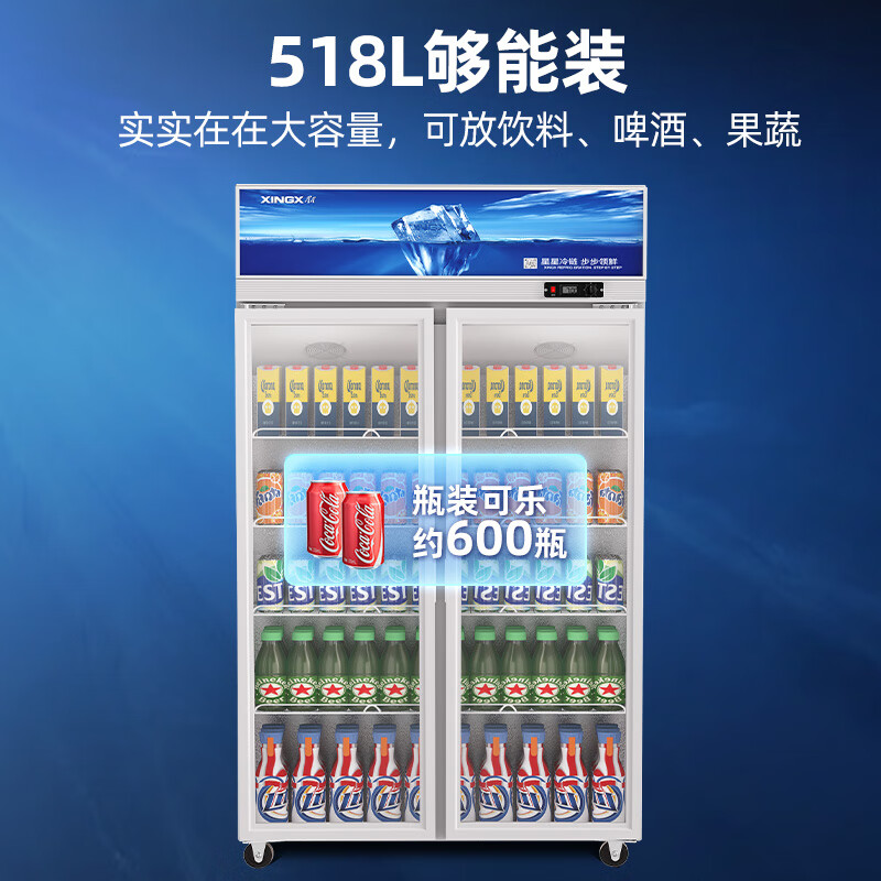 星星(XINGX)展示柜冷藏保鲜柜双开门立式冰柜饮料柜 商用冰箱风直冷超市便利店水果啤酒冷柜 热荐518升 双风机循环制冷 LSC-518Y