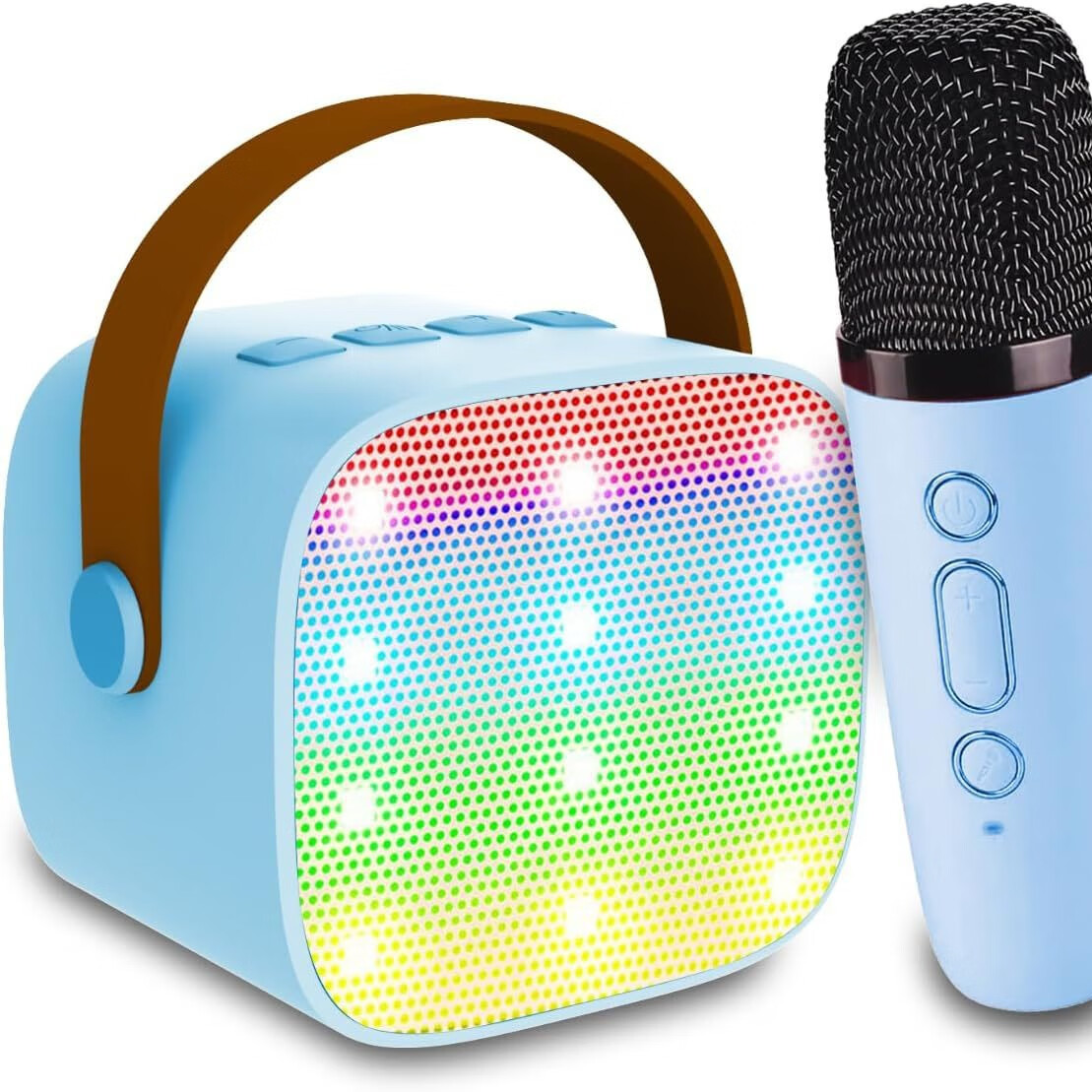 Mini无线蓝牙音响麦克风唱歌神器灯光一体机ktv家庭K歌手机通用 紫罗兰k12款+LED灯+双麦+长续航