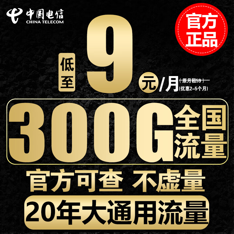 中国电信电信流量卡手机卡通话卡5g上网卡无线流量不限速低月租学生卡电话卡 通用王-9元300G全国流量+黄金速率+流量20年属于什么档次？