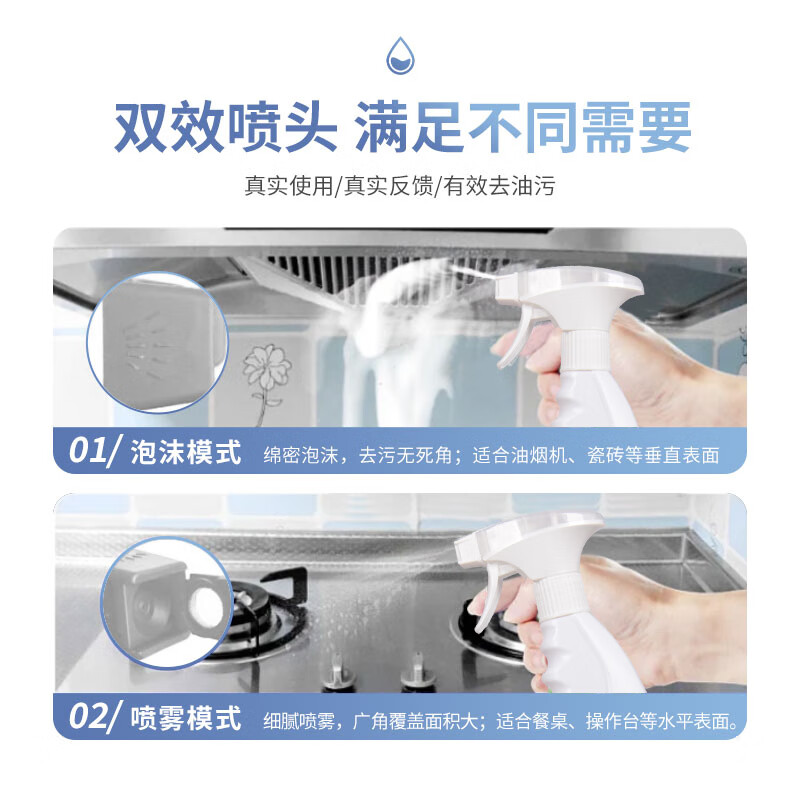 鹿小泡重油污清洁剂喷雾泡沫清洁油污净 喷(泵)头*1个+补充液500ML*三瓶