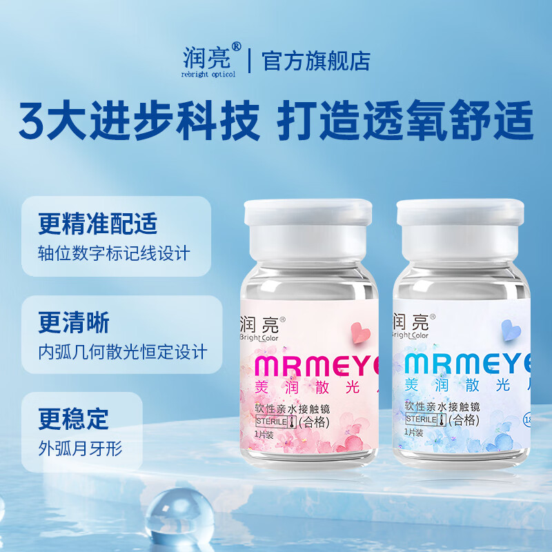 润亮散光隐形眼镜定制近视高度数透明订制半年抛(散光订制片)1片装 近视+散光隐形定制年 抛【联系客服速发】