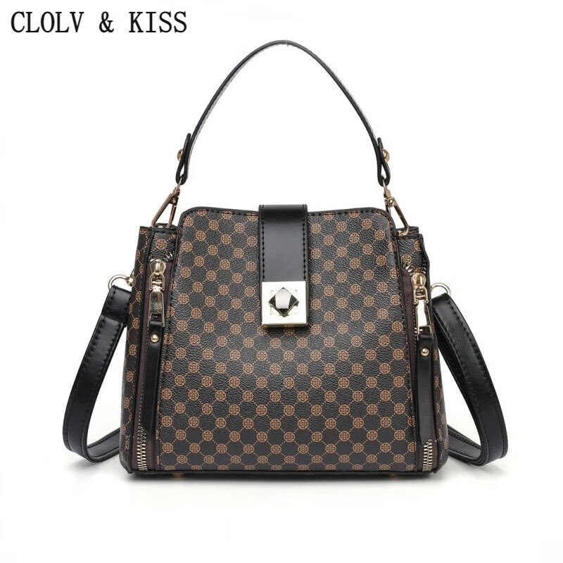 clolv kiss女士水桶包2024新款斜挎包女时尚百搭设计大容量手提妈妈包 老花