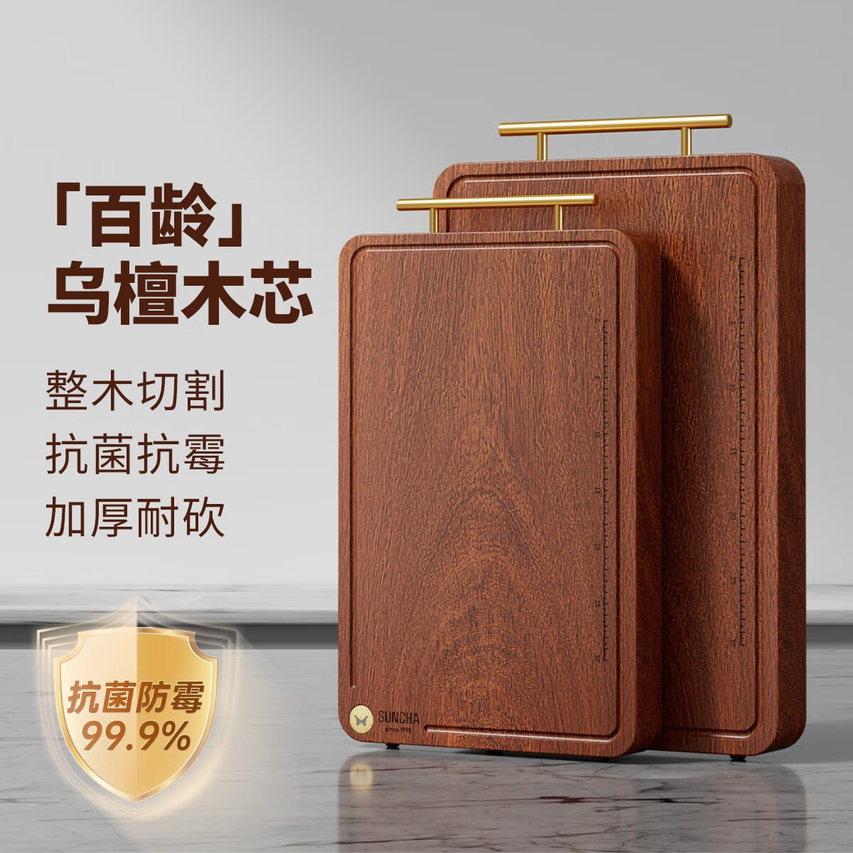 双枪金标乌檀木整木菜板实木抗菌防霉家用切菜板案板大号砧板耐用 【整木】40*28*2.5