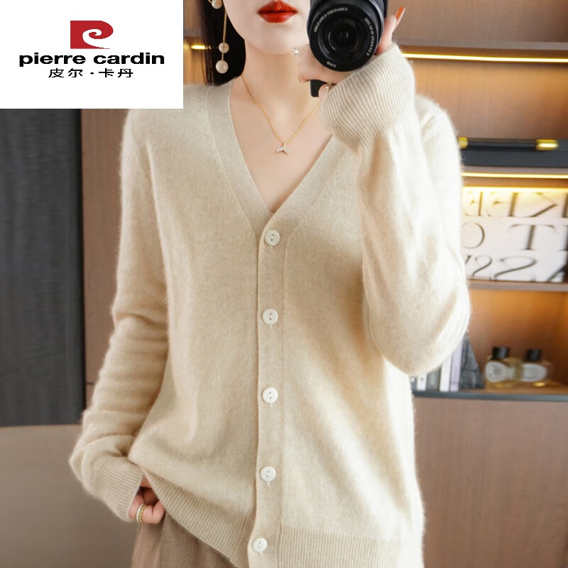 春秋新款针织开衫女v领宽松百搭纯色毛衣2024薄款针织外套上衣 米色 s