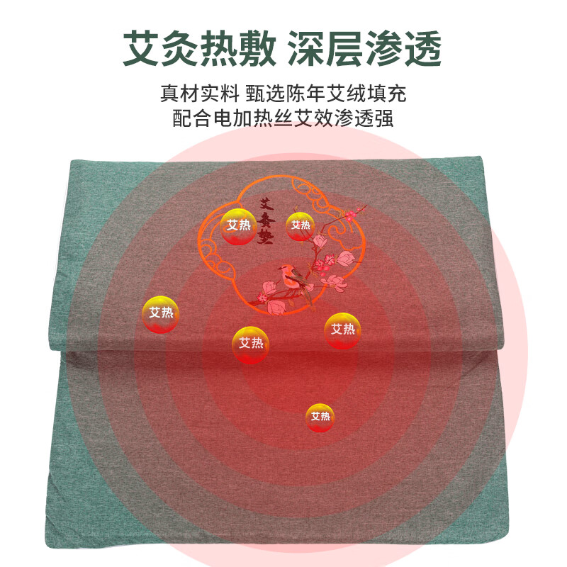 养品堂 艾绒电加热艾灸毯单人电褥子艾绒热敷毯家电热坐灸垫送长辈礼品 三档定时九档控温艾灸毯(青)