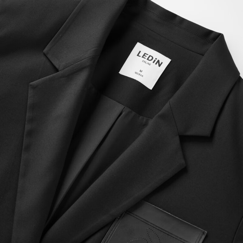 乐町时尚休闲外套通勤百搭秋季新款简约廓形西装C1BAD3402 黑色(现货) M