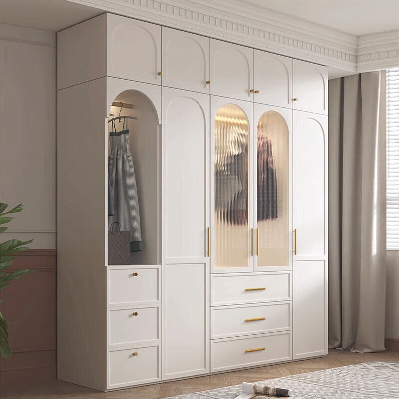 米聆2024新款法式衣柜家用卧室实木现代简约一体玻璃门组合柜 0.8米两门衣柜