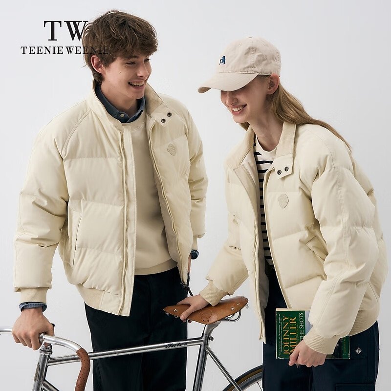 Teenie Weenie小熊男装简约羽绒服男冬季休闲立领夹克情侣外套 象牙白 L (175)
