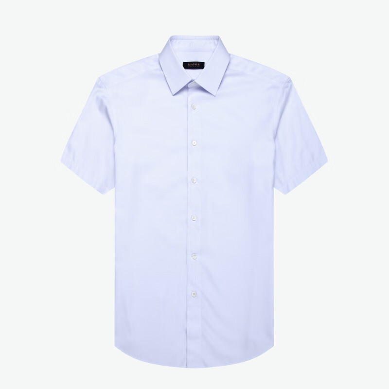 MAYOR男装衬衫 ALUMO高支全棉商务简约细格蓝紫色短袖衬衫 粉紫色 170/84A