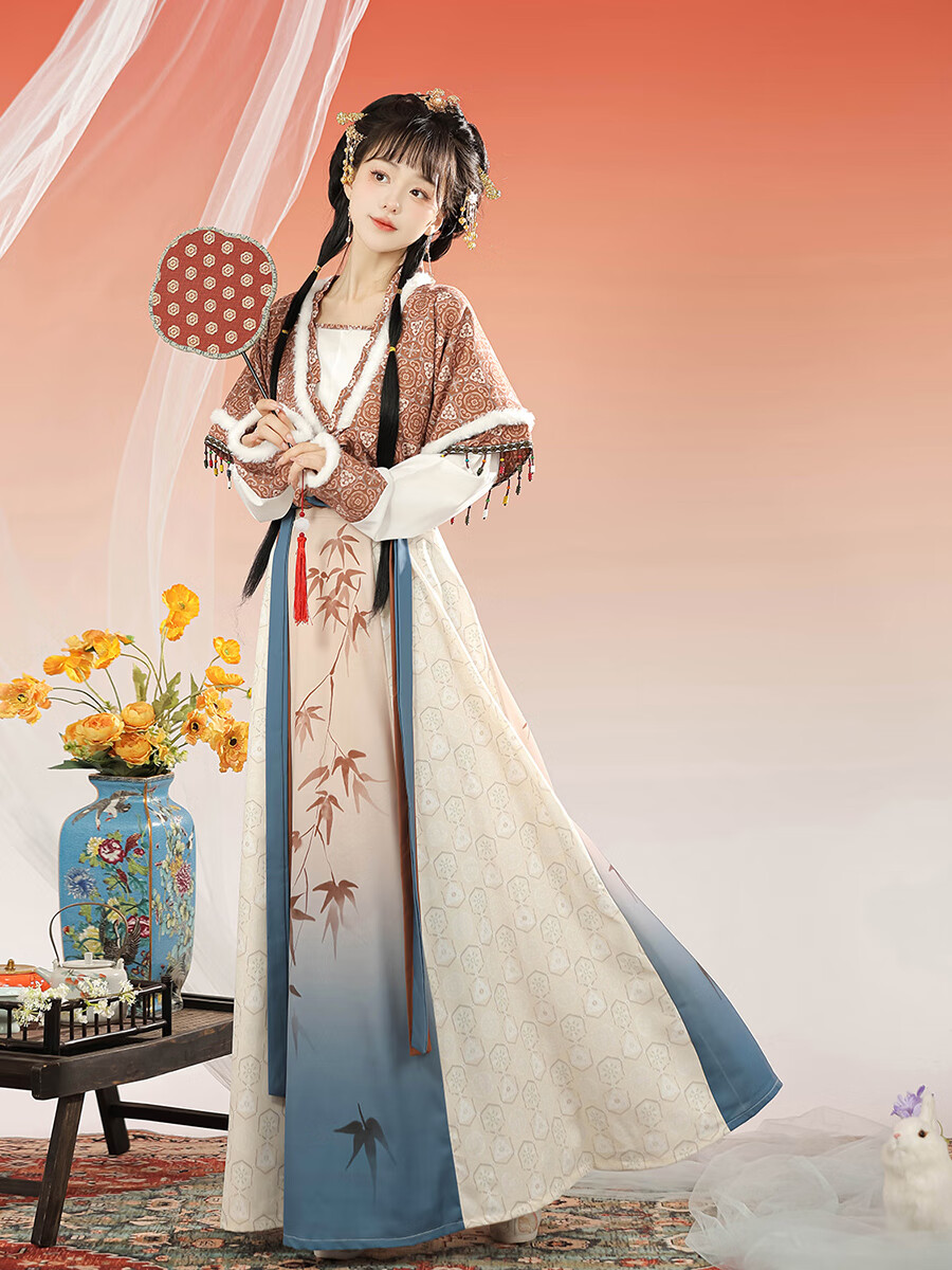 igjkp唐制汉服女古装齐腰沃沃冬季褙子敦煌异域风破沃日常秋冬 冬若棕