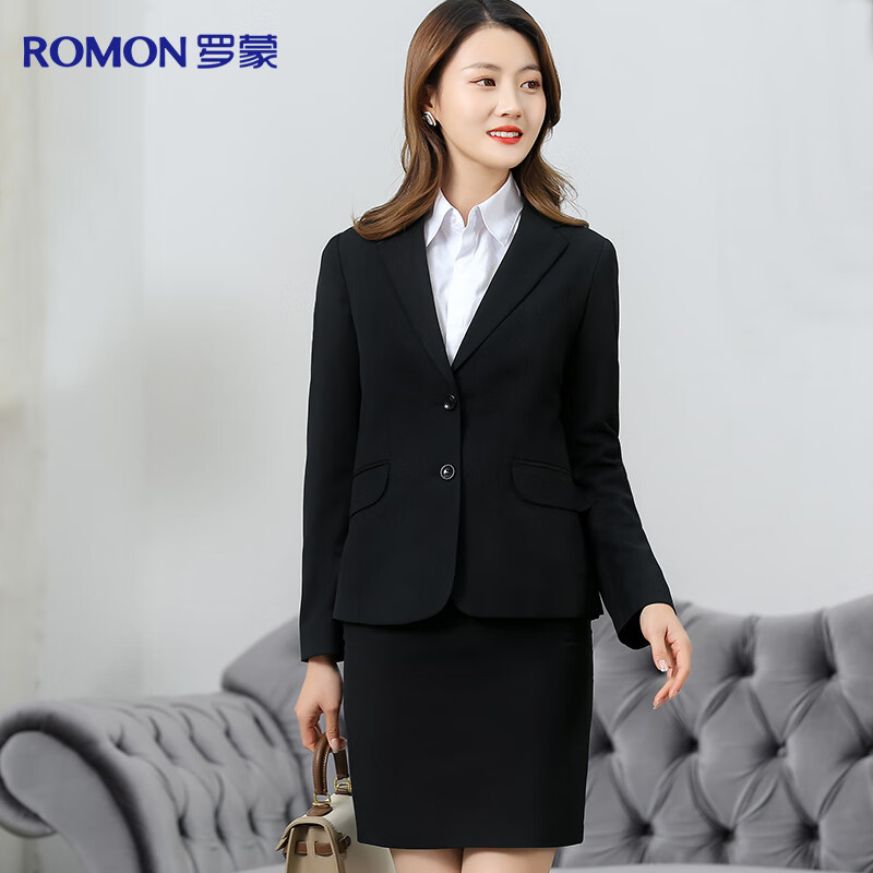 罗蒙西服套装女士职业装西裙套装修身裙子正装商务OL工装通勤西装外套