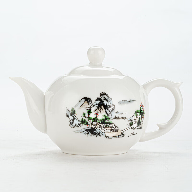 乾森 高白瓷单品茶壶中国白瓷玉瓷陶瓷泡茶壶 功夫茶具配件泡茶器水壶 山水白瓷茶壶