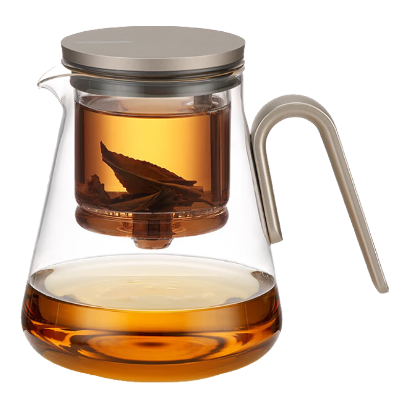 尚明玻璃內(nèi)膽磁旋飄逸杯泡茶壺茶水分離過濾沖茶具套裝家用辦公沏茶壺 金灰色800ml+恒溫寶+4小杯*100ml