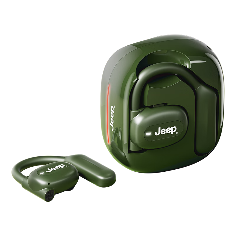 Jeep无线蓝牙耳机 骨传导概念开放不入耳挂耳式耳夹运动跑步骑行长续航通话降噪适用苹果华为 JP EC009 绿色【360°立体音效】