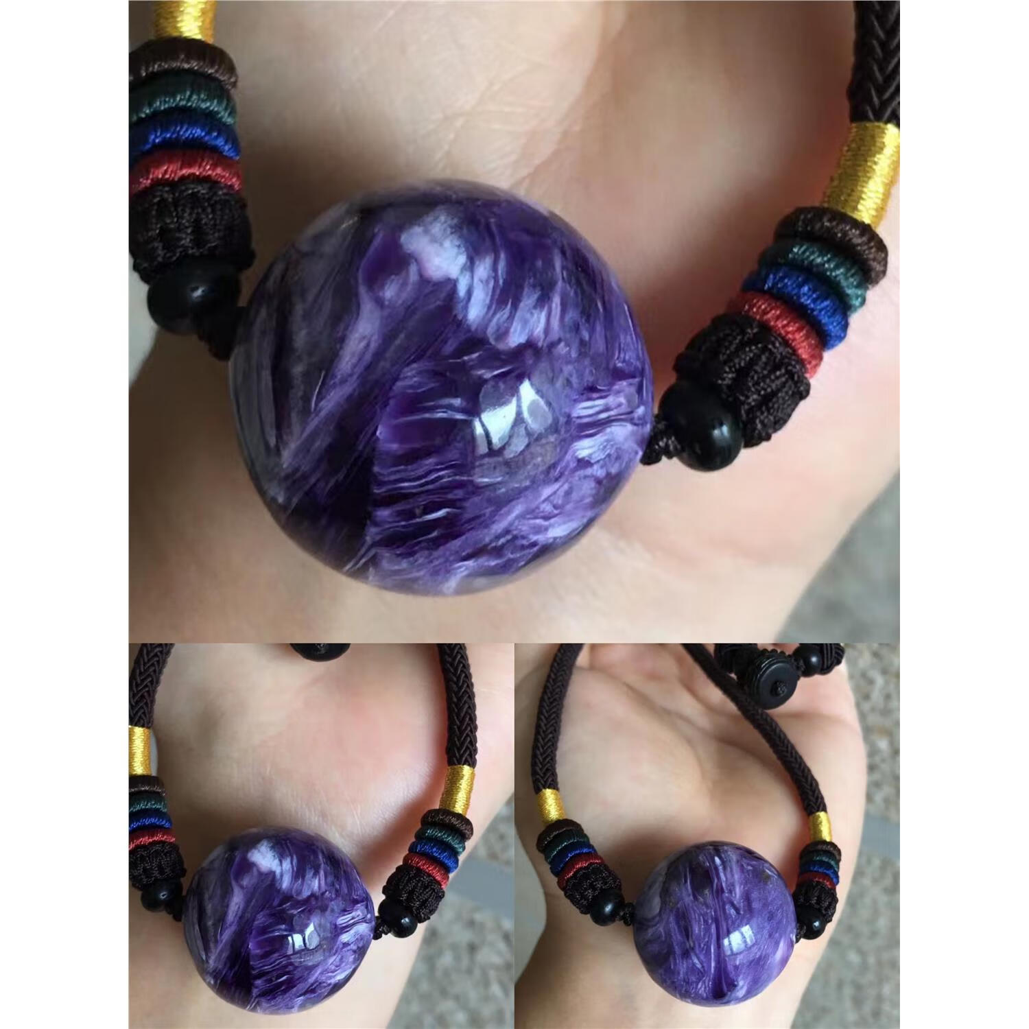 帛灵天然俄罗斯紫龙晶查罗石转运珠毛衣链锁骨链吊坠一物一图 1号25