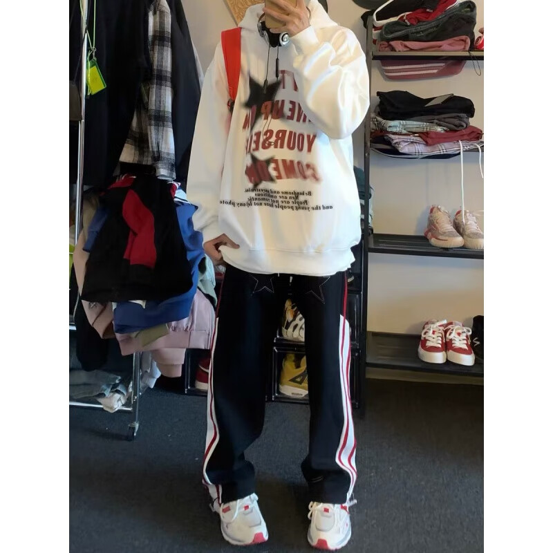 黑盒白秋冬季连帽卫衣男装美式高街印花潮牌加绒保暖情侣长袖上衣外套男 XXJR-WR485灰色 加绒 XL 【125-140斤】