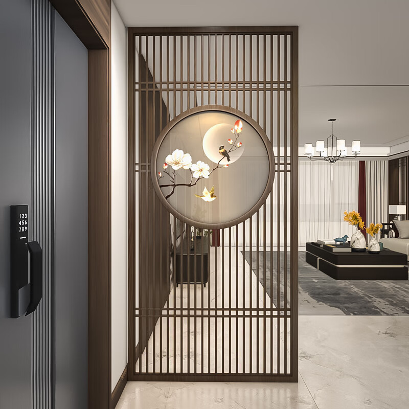沁殿广东佛山家具新款中式实木格栅格挡屏风隔断墙客厅入户门进门遮挡