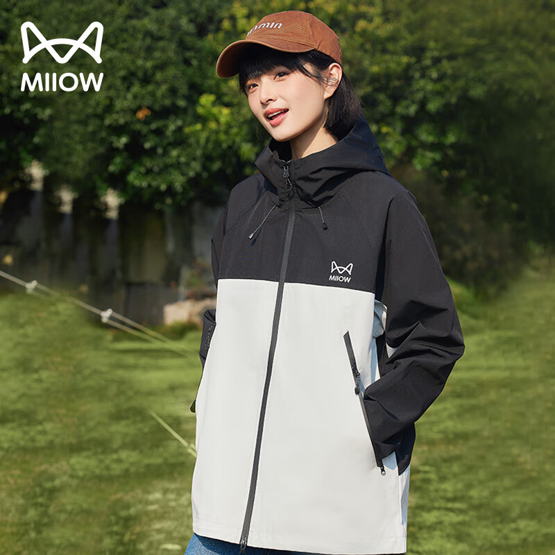 猫人户外冲锋外套男女单层春秋季2024新款潮牌透气防水夹克外套 灰白 XL 【145-160斤】