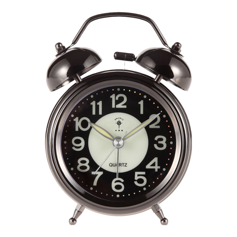 北極星(POLARIS)鬧鐘復古石英鐘表個(gè)性夜光創(chuàng )意學(xué)生兒童鬧鈴臥室床頭夜燈打鈴鬧表6008黑鎳【開(kāi)學(xué)季】