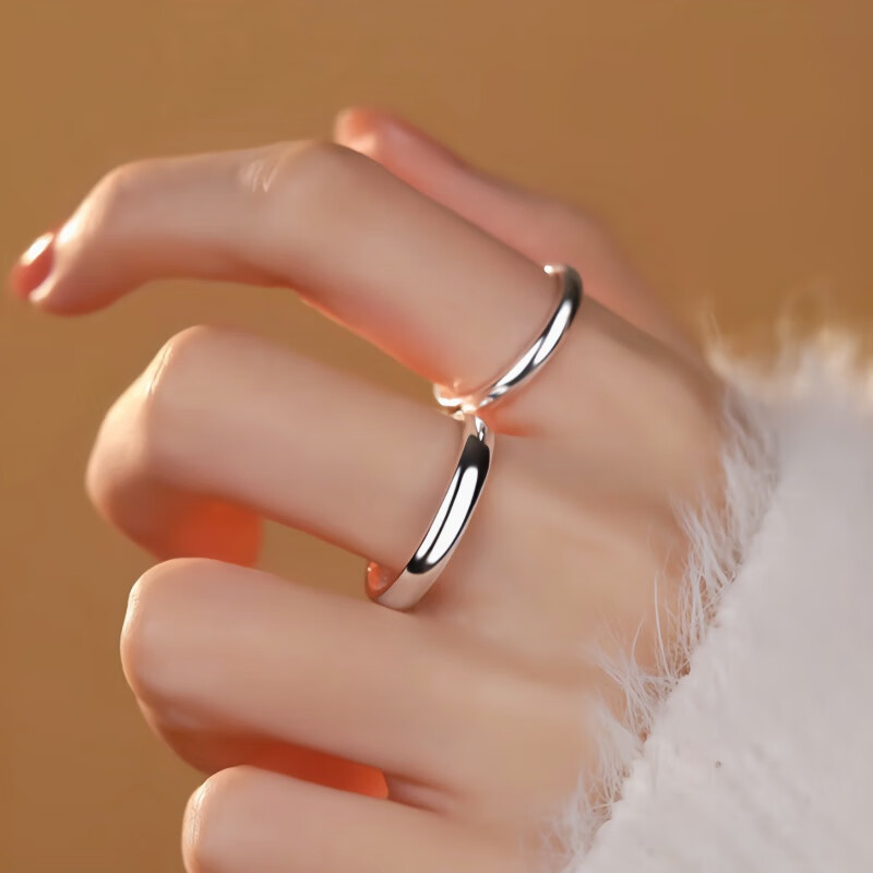 约定s999足银素圈光面戒指女简约轻奢甜美网红对戒可调节开口戒情人节