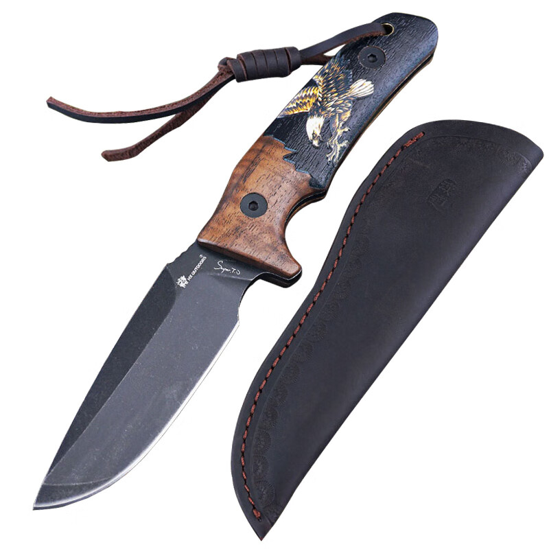 汉道户外刀丛林法则d2钢野外生存刀露营防身随身锋利高硬度 棕色(雄鹰