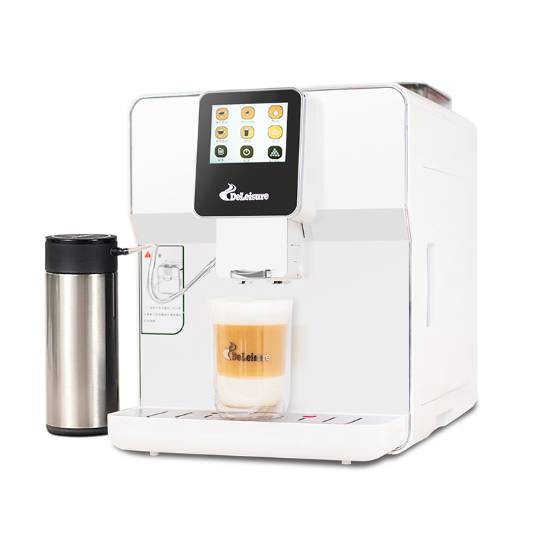 德頤（DEYI）DE-320觸摸彩屏全自動咖啡機/家用商用辦公室/現(xiàn)磨豆一鍵意式美式花式咖啡自動奶泡自動清洗雙鍋爐 白色 咖啡機+奶罐組合