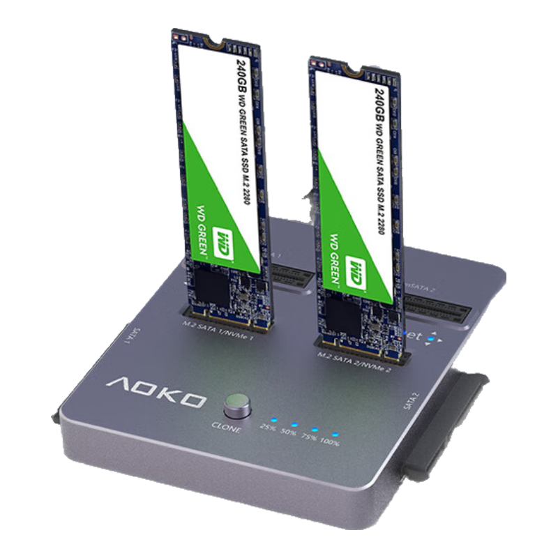 奥科美（AOKO）NVMe/SATA双盘位固态硬盘拷贝机mSATA/m.2sata同协议对拷底座ssd机械硬盘克隆拷盘机复制器DA28GR