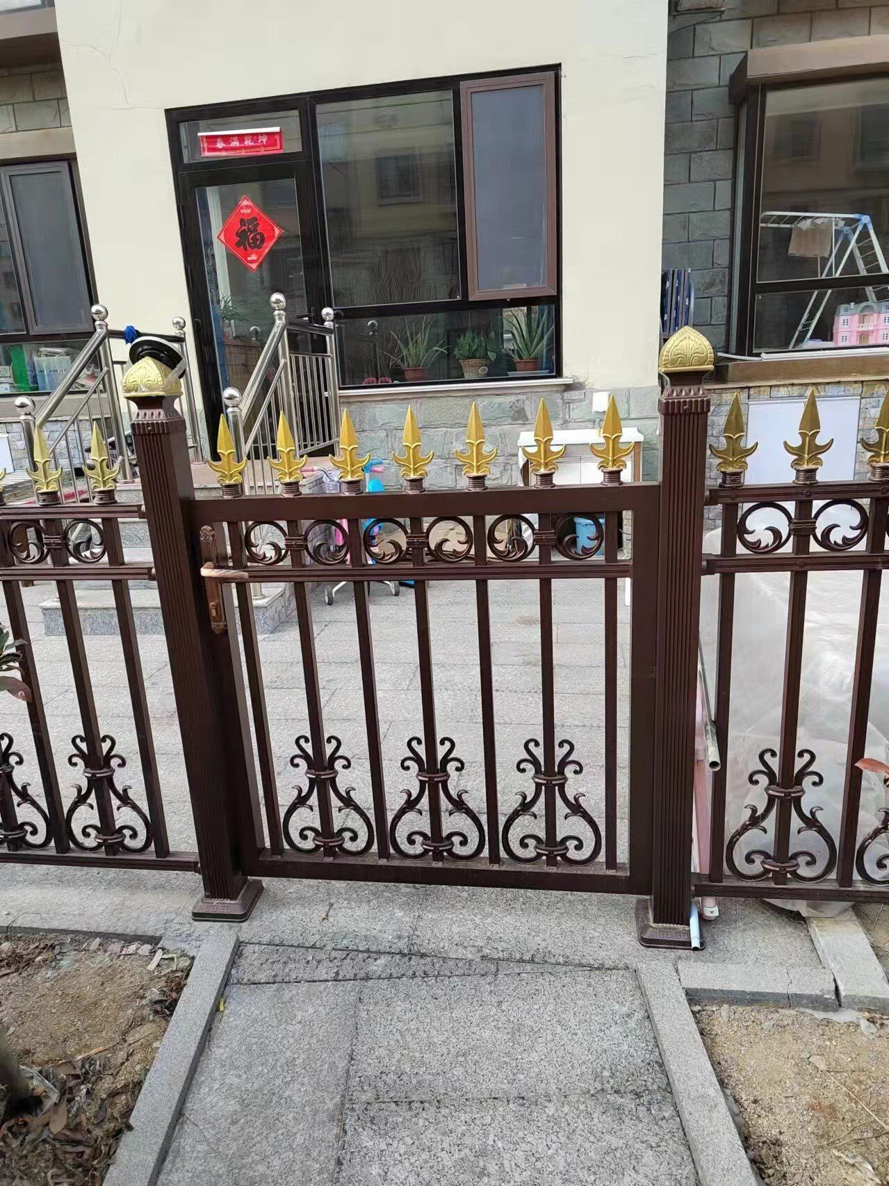 别墅庭院对开门农村铁艺电动门乡村户外院子铝合金双开门 巧克力色