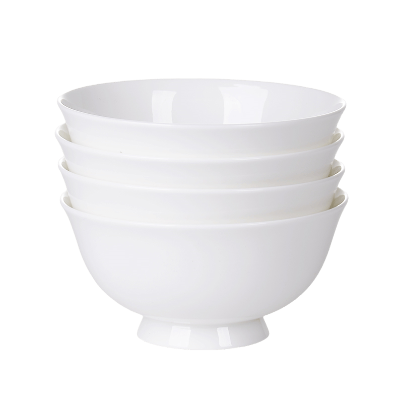浩雅釉下彩景德镇陶瓷餐具面碗汤碗高颜值家用纯白6英寸高脚面碗4个装