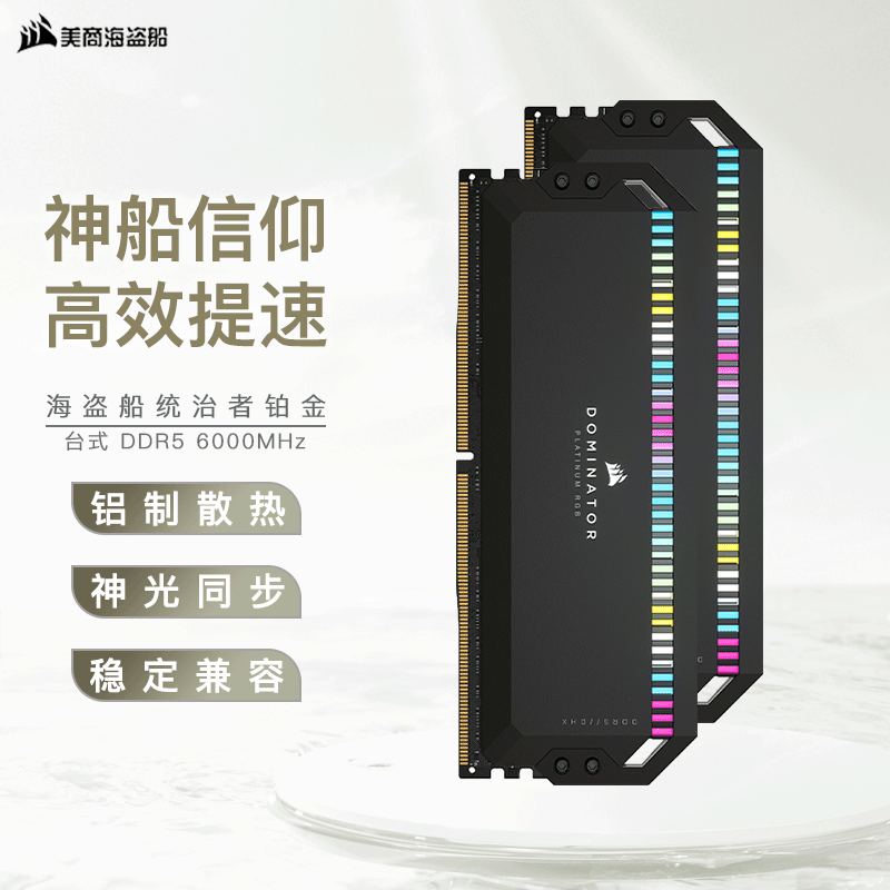 美商海盗船（USCORSAIR）台式机内存条DDR5统治者系列RGB灯条超频XMP散热马甲条 统治者铂金黑DDR5-6000MHz 64G(32*2)套条