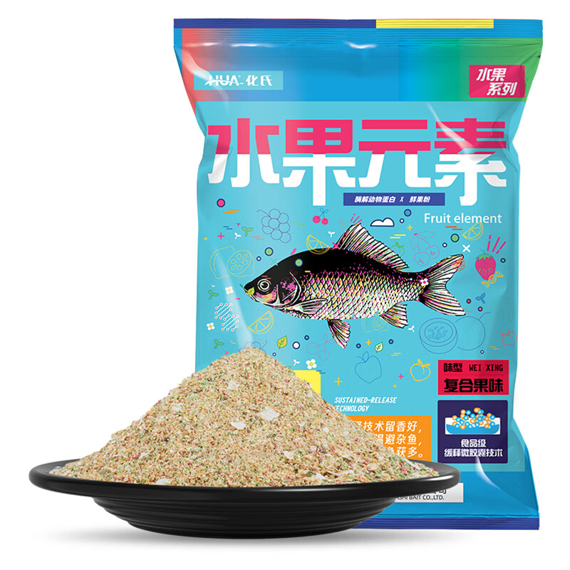 化氏新品水果元素春夏野釣專用鯽鯉草鳊魚翹嘴魚餌餌料春季功能性餌料 水果元素(2包)共520克