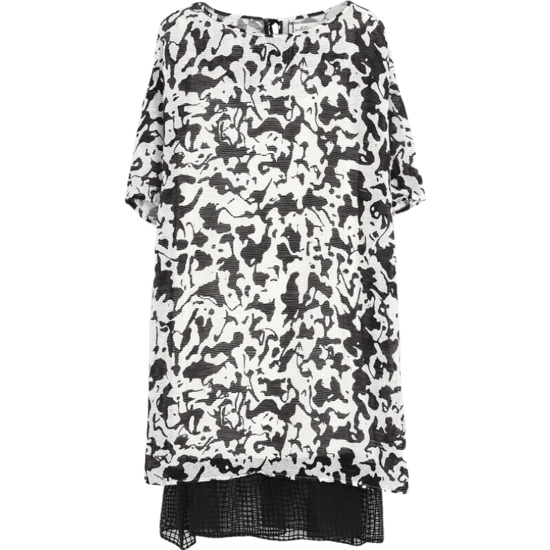 噢姆（AUM）2019年夏季短袖宽松小个子条纹印花a字裙白色丝绵连衣裙女 白色印花 S